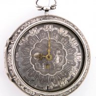 Antiek hollands zilveren spillegang zakhorloge met schijnslinger, gesigneerd C. Uyterweer, Rotterdam, N 275. ca 1740