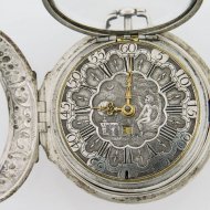 Antiek hollands zilveren spillegang zakhorloge met schijnslinger, gesigneerd C. Uyterweer, Rotterdam, N 275. ca 1740