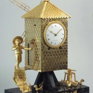 Franse molen-pendule met draaiende wieken, ca 1800. pendule moulin.