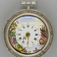 Zilveren gedreven spilhorloge met dubbele kast. 'Leydon, London', ca 1760