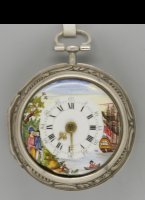 Engels horloge voor de Nederlandse markt, gesigneerd: 'Leydon, London', ca 1760. Diameter 50 mm