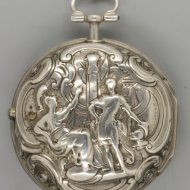 Zilveren gedreven spilhorloge met dubbele kast. 'Leydon, London', ca 1760