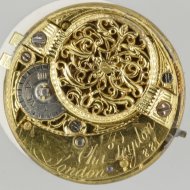 Zilveren gedreven spilhorloge met dubbele kast. 'Leydon, London', ca 1760