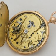 Gouden 4/4 slagwerkhorloge met geguiocheerde zilveren wijzerplaat. 'Foulon'