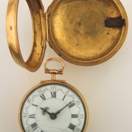 Antiek gouden Amsterdams 3-kasten spillegang hollands zakhorloge van Dirk Koster, Amsterdam. 