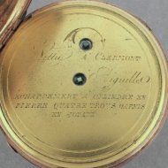 Gouden zakhorloge met kwartierslagwerk Gesigneerd: 'Vittu  Clermont'. 