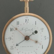 Gouden Hollands spillegang zakhorloge met datum, gesigneerd 'Fs Gosteely  Bois le Duc'. (den Bosch)