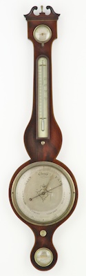 Engelse banjo- of wiel-barometer van 'J. Kalabergo, Banbury'