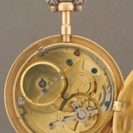 Frans gouden gemailleerd Lpine virgule horloge met chatelaine in doos.