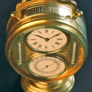 Feine Tisch-uhr 'Pendule de Bureau', Geschenk des Deutschen Kaisers Wilhelm II 'Andenken' mit Thermometer und Barometer, Hhe 200 mm, circa 1895