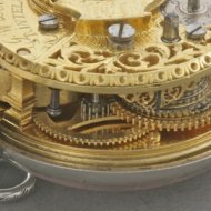 Duits 8-daags zilveren spillegang horloge met dubbele kast. Gesigneerd: 'G.W. Bolte, Rinteln'. ca 1750