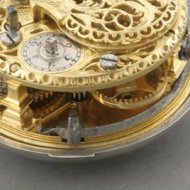 Duits 8-daags zilveren spillegang horloge met dubbele kast. Gesigneerd: 'G.W. Bolte, Rinteln'. ca 1750