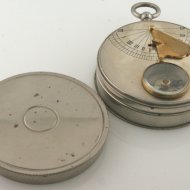franse nikkelen zak-zonnewijzer met kompas en thermometer