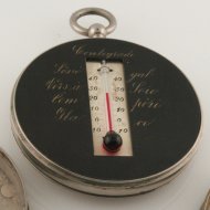 franse nikkelen zak-zonnewijzer met kompas en thermometer