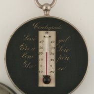 franse nikkelen zak-zonnewijzer met kompas en thermometer