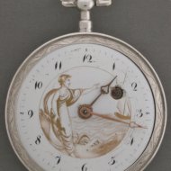 Zilveren spillegang zakhorloge met goudbeschildering. ca 1800