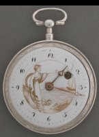 Zilveren spillegang zakhorloge met goudbeschildering. ca 1800